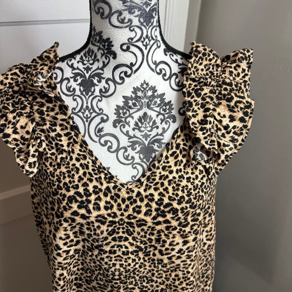 Entro Cheetah Print Ruffle Sleeve V-Neck Blouse Top Women’s Large Animal Print - Picture 4 of 10